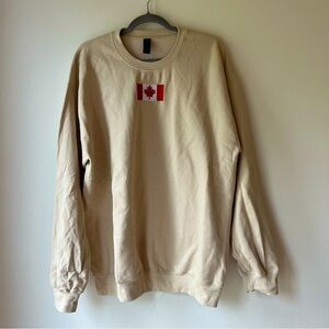 Canada Flag Beige Crewneck Sweatshirt Gildan Softstyle Unisex Large Cotton Blend